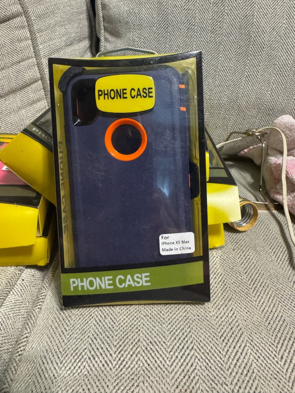 Phone Case for iPhone XS Max - Navy Blue with Orange Ring
